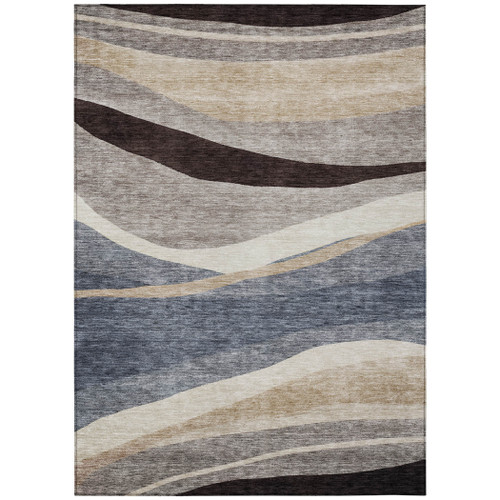 9' X 12' Blue Brown And Beige Abstract Washable Indoor Outdoor Area Rug