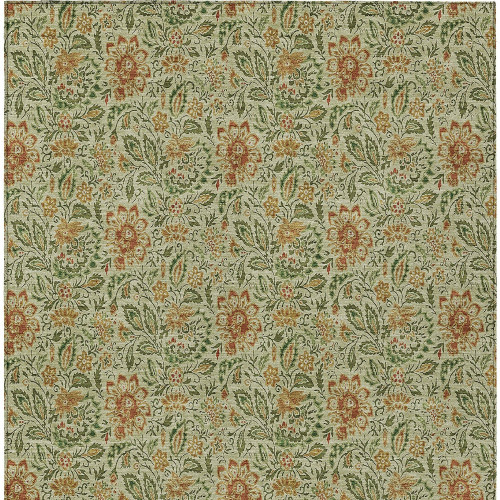 8' X 10' Green Copper And Sage Floral Washable Indoor Outdoor Area Rug