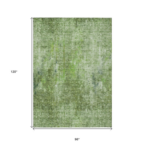 8' X 10' Olive Green And Artichoke Green Abstract Washable Indoor Outdoor Area Rug