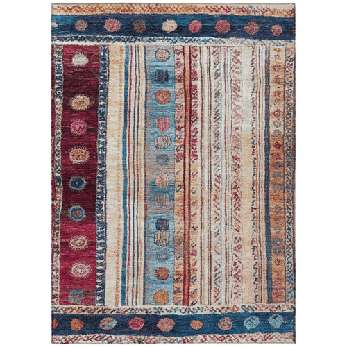 8' X 10' Navy Blue And Merlot Striped Washable Indoor Outdoor Area Rug
