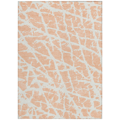 8' X 10' Peach and Ivory Abstract Washable Non Skid Indoor Outdoor Area Rug