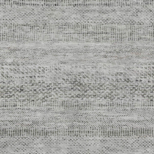 10' X 14' Gray And Charcoal Striped Washable Indoor Outdoor Area Rug