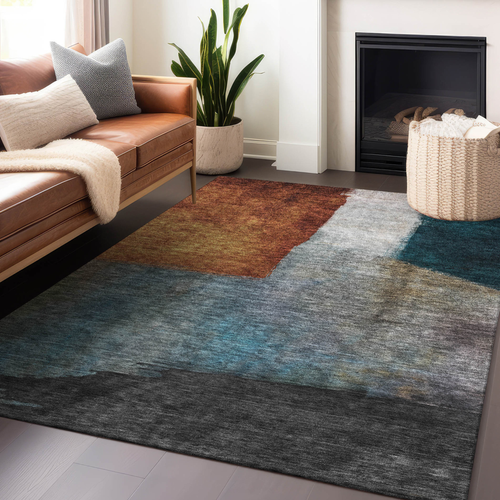 10' X 14' Copper Green And Gray Abstract Washable Indoor Outdoor Area Rug