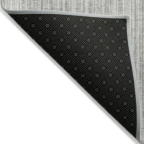 9' X 12' Gray And Silver Striped Washable Indoor Outdoor Area Rug