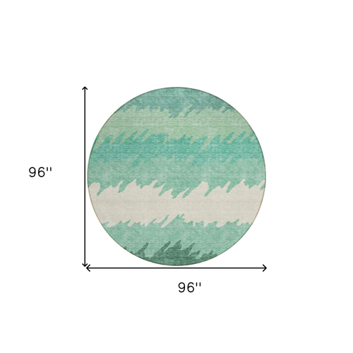 8' Sage Green And Ivory Round Striped Washable Indoor Outdoor Area Rug