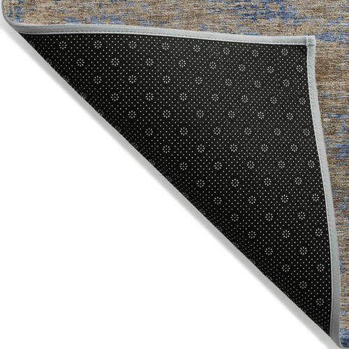 8' X 10' Navy Blue And Brown Abstract Washable Indoor Outdoor Area Rug