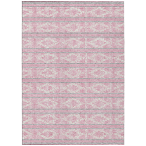 9' X 12' Pink Ivory And Gray Geometric Washable Indoor Outdoor Area Rug