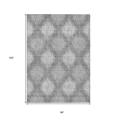 8' X 10' Gray Silver And Charcoal Ikat Washable Indoor Outdoor Area Rug