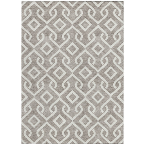 10' X 14' Taupe And Ivory Geometric Washable Indoor Outdoor Area Rug