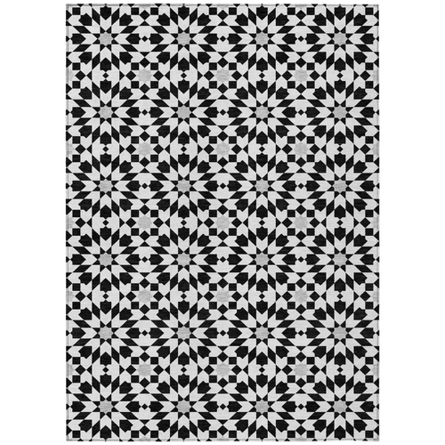 8' X 10' Black Gray And Silver Floral Medallion Washable Indoor Outdoor Area Rug