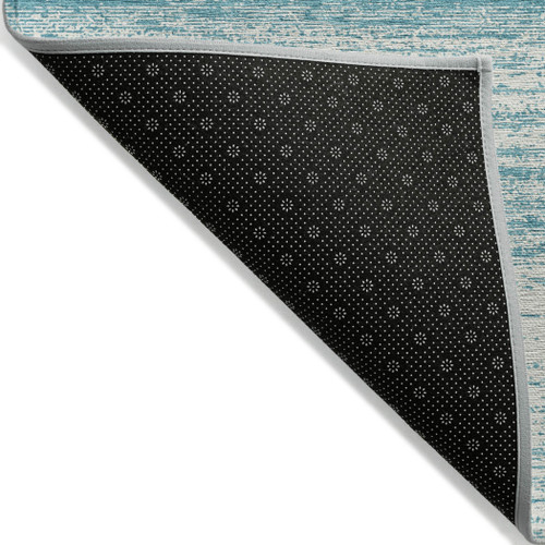 10' X 14' Teal Blue And Ivory Striped Washable Indoor Outdoor Area Rug