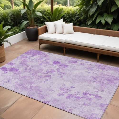 8' X 10' Lavender And Purple Floral Washable Indoor Outdoor Area Rug