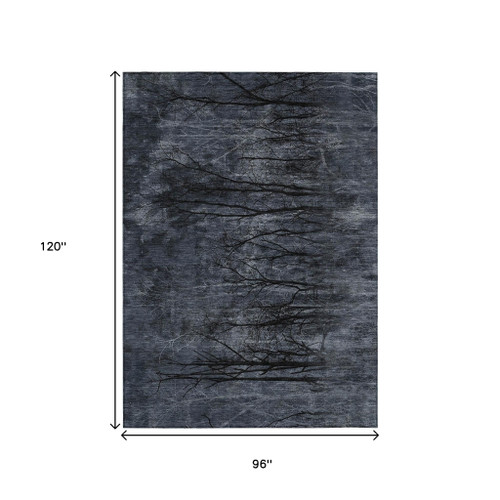 8' X 10' Charcoal And Gray Floral Washable Indoor Outdoor Area Rug
