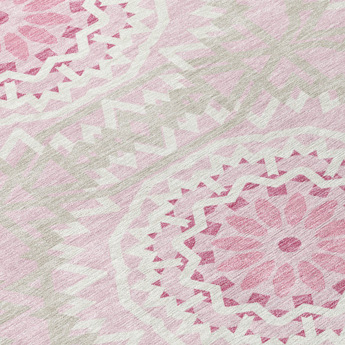 9' X 12' Pink Blush And Ivory Floral Medallion Washable Indoor Outdoor Area Rug