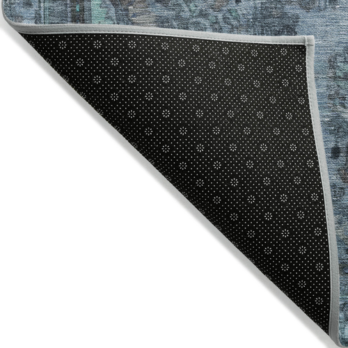 9' X 12' Blue And Gray Medallion Washable Indoor Outdoor Area Rug