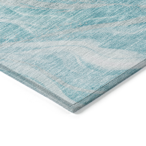 8' X 10' Teal Blue Aqua And Ivory Abstract Washable Indoor Outdoor Area Rug