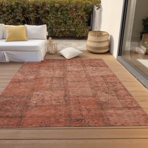 9' X 12' Salmon Copper And Gray Patchwork Washable Indoor Outdoor Area Rug