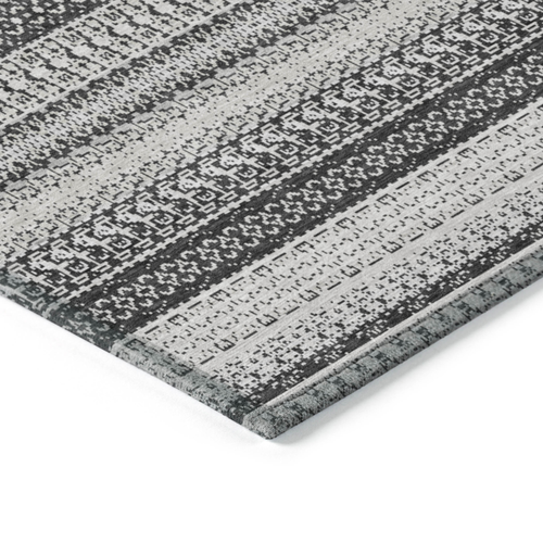 10' X 14' Black Striped Washable Indoor Outdoor Area Rug