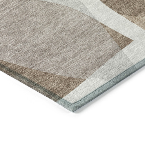8' Brown And Gray Round Abstract Washable Indoor Outdoor Area Rug - Brown, Gray