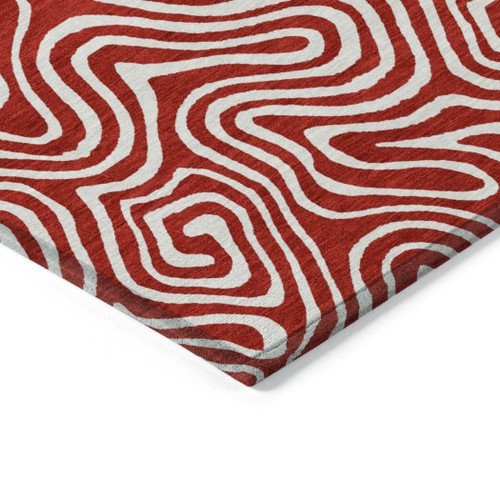 10' X 14' Red And Ivory Abstract Washable Indoor Outdoor Area Rug