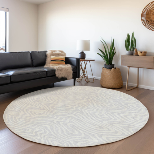 8' Silver And Gray Round Abstract Washable Indoor Outdoor Area Rug