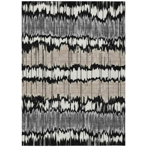 10' X 14' Black Silver And Gray Striped Washable Indoor Outdoor Area Rug