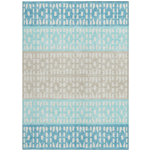 9' X 12' Teal Blue Aqua And Ivory Geometric Washable Indoor Outdoor Area Rug