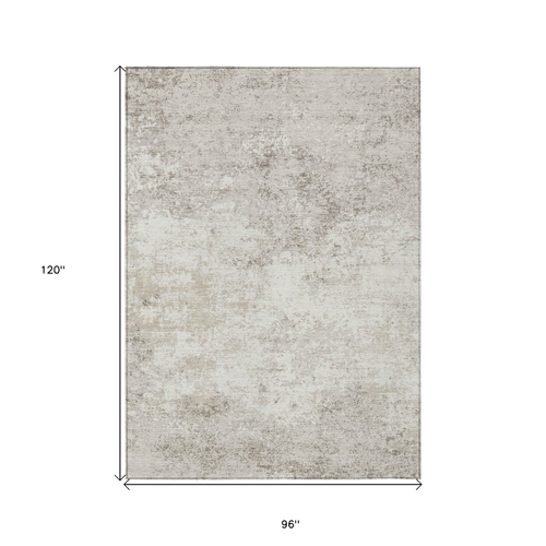 8' X 10' Ivory And Beige Abstract Washable Indoor Outdoor Area Rug