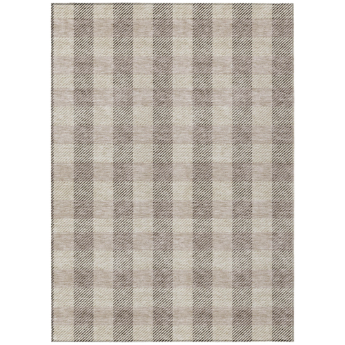 9' X 12' Beige And Brown Plaid Washable Indoor Outdoor Area Rug