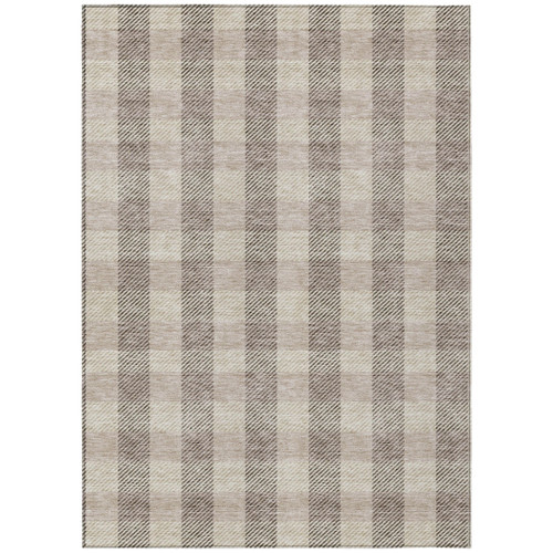 9' X 12' Beige And Brown Plaid Washable Indoor Outdoor Area Rug