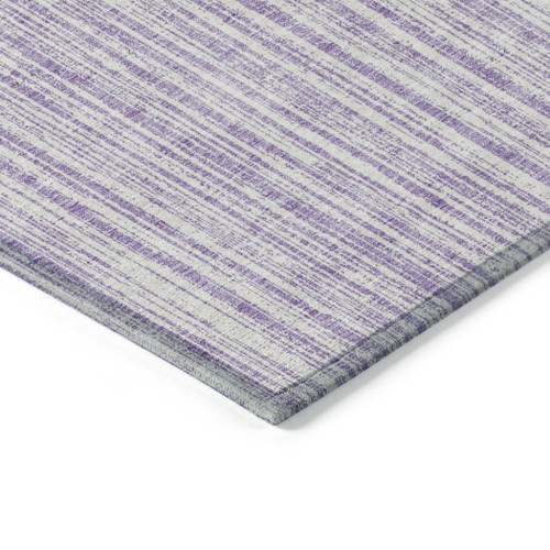 10' X 14' Lavender And Ivory Striped Washable Indoor Outdoor Area Rug