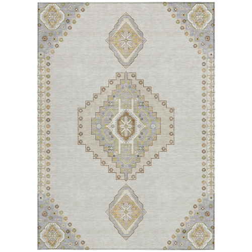 10' X 14' Ivory Gray And Brown Oriental Washable Indoor Outdoor Area Rug