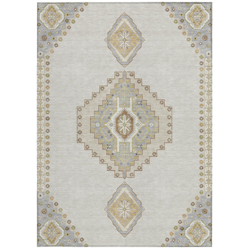 10' X 14' Ivory Gray And Brown Oriental Washable Indoor Outdoor Area Rug