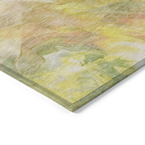 9' X 12' Green And Yellow Abstract Washable Indoor Outdoor Area Rug