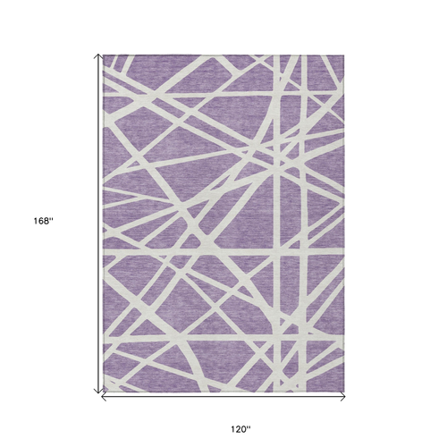 10' X 14' Lavender And Ivory Geometric Washable Indoor Outdoor Area Rug
