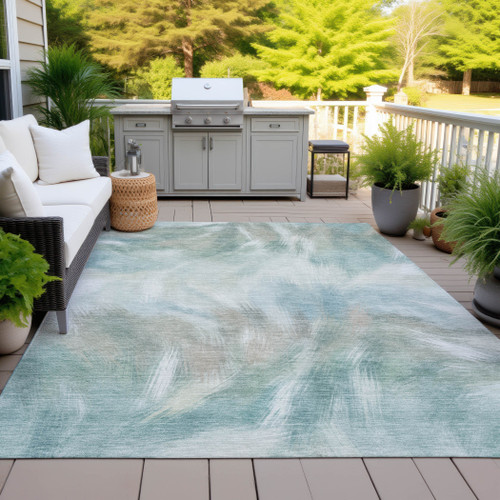 9' X 12' Sky Blue And Ivory Abstract Washable Indoor Outdoor Area Rug - Sky Blue, Ivory