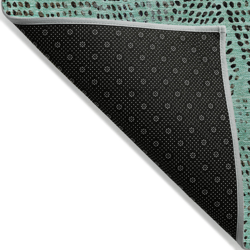 9' X 12' Teal Blue And Charcoal Geometric Washable Indoor Outdoor Area Rug