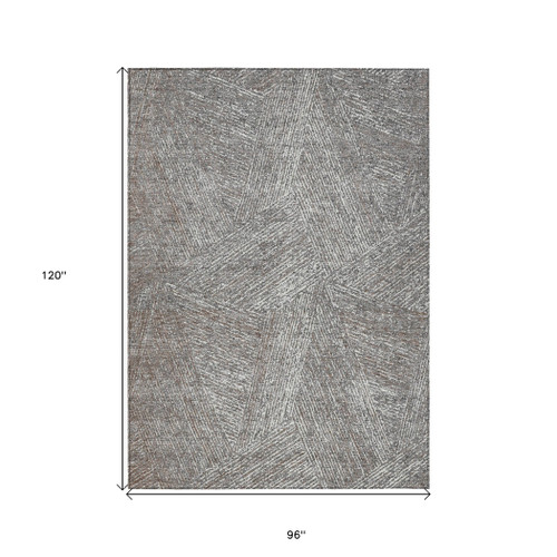 8' X 10' Gray Brown And Ivory Abstract Washable Indoor Outdoor Area Rug