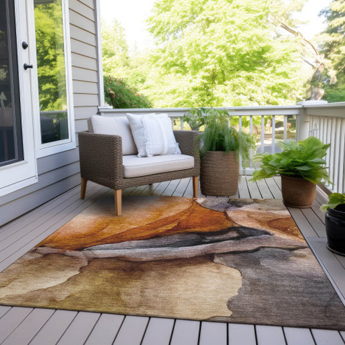 9' X 12' Rust And Gray Abstract Washable Indoor Outdoor Area Rug - Rust, Gray