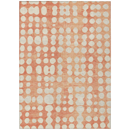 8' X 10' Coral And Ivory Abstract Washable Indoor Outdoor Area Rug