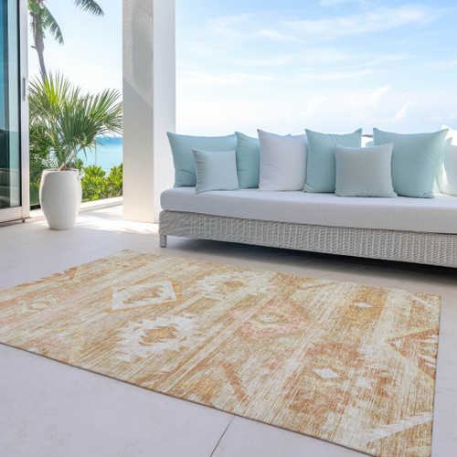 10' X 14' Copper Terra Cotta And Ivory Southwestern Washable Indoor Outdoor Area Rug