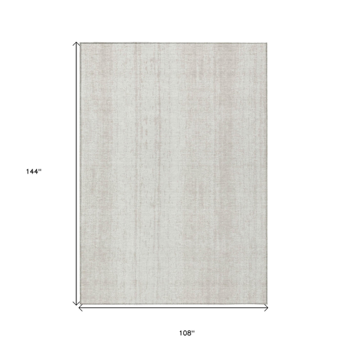 9' X 12' Ivory And Beige Striped Washable Indoor Outdoor Area Rug