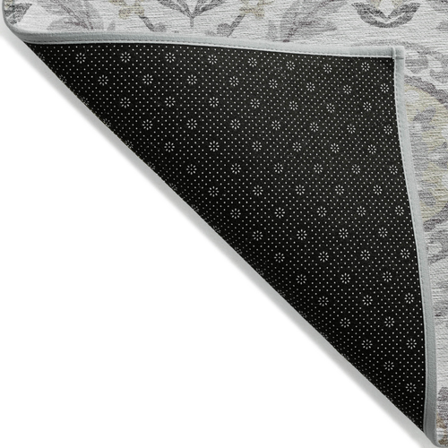 8' X 10' Silver Gray And Taupe Floral Washable Indoor Outdoor Area Rug