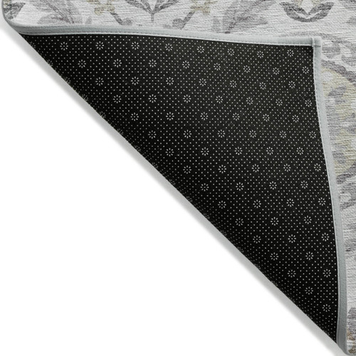 8' X 10' Silver Gray And Taupe Floral Washable Indoor Outdoor Area Rug