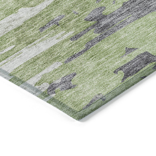 10' X 14' Green And Silver Abstract Washable Indoor Outdoor Area Rug