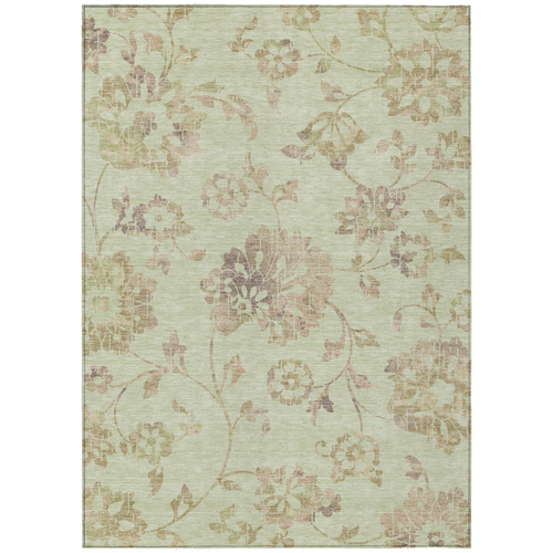 10' X 14' Artichoke Green Mint Green And Taupe Floral Washable Indoor Outdoor Area Rug