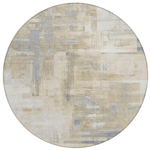 8' Ivory And Beige Round Abstract Washable Indoor Outdoor Area Rug