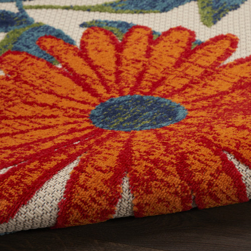 10' X 14' Ivory Orange Blue Green And Red Floral Indoor Outdoor Area Rug