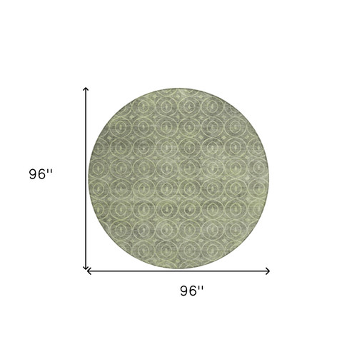 8' Artichoke Green Round Geometric Washable Indoor Outdoor Area Rug