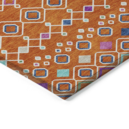 8' X 10' Orange Blue And Purple Geometric Washable Indoor Outdoor Area Rug